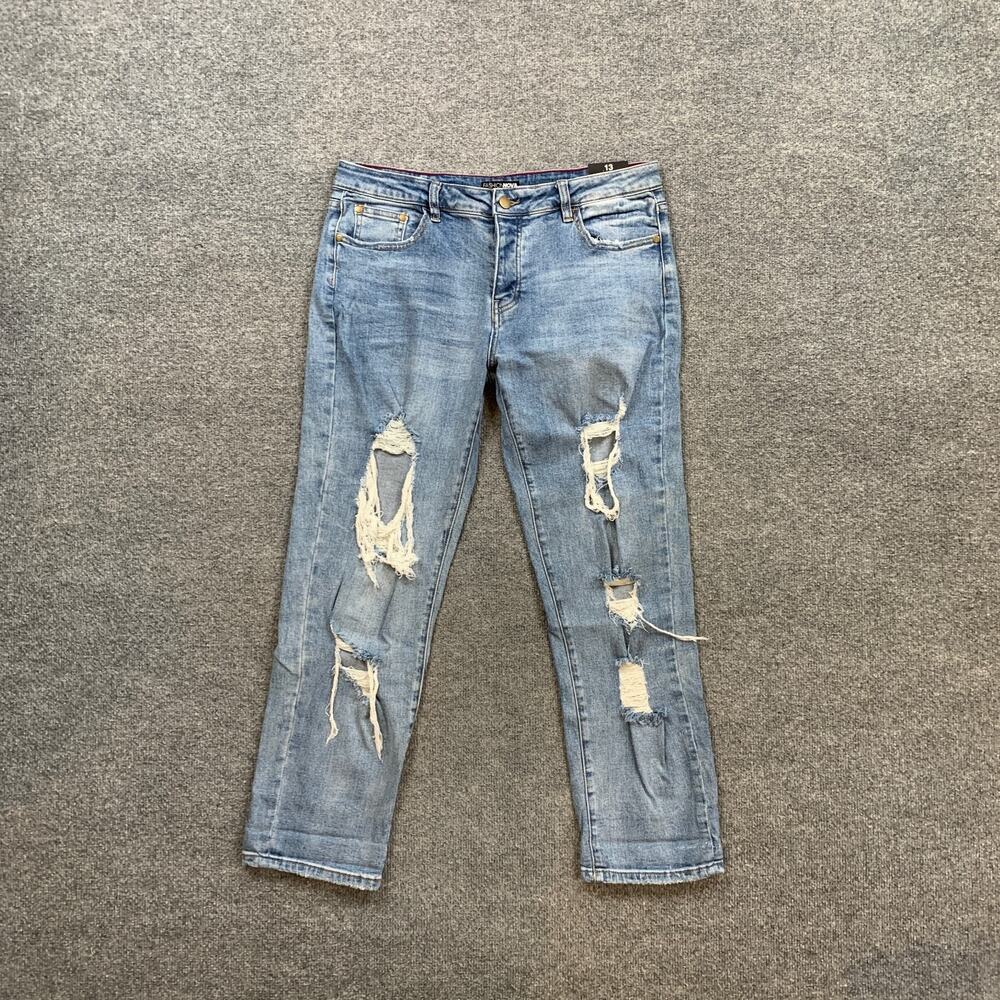 Fashion Nova Jeans Womens 13 Denim Distressed Ripped Button Fly Straight Ankle - Picture 2 of 16
